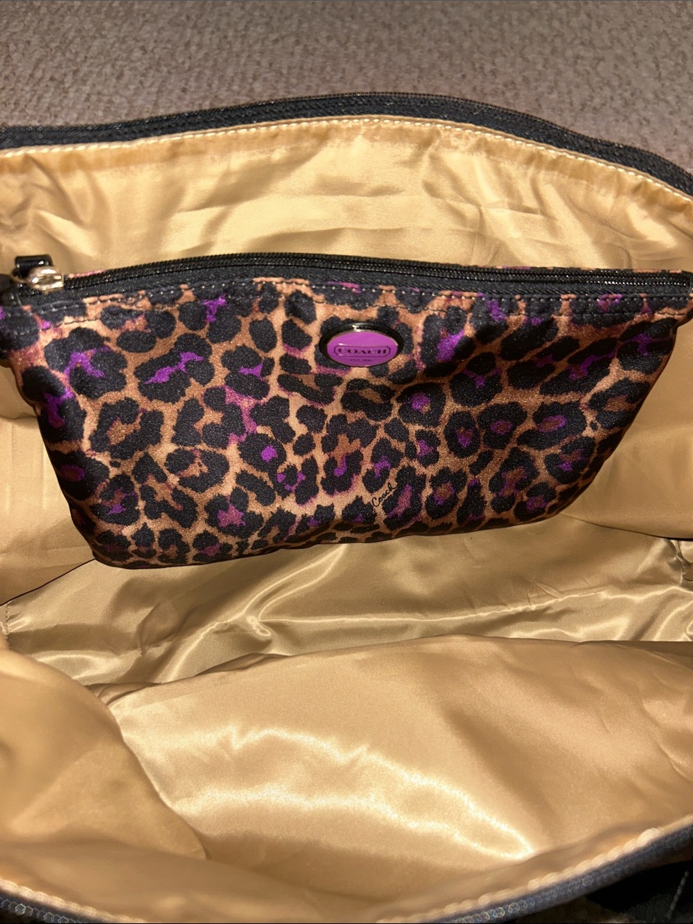 LIKE NEW Coach Nylon Weekender Ocelot Print Tote with Snap-in Pouch - Picture 12 of 16